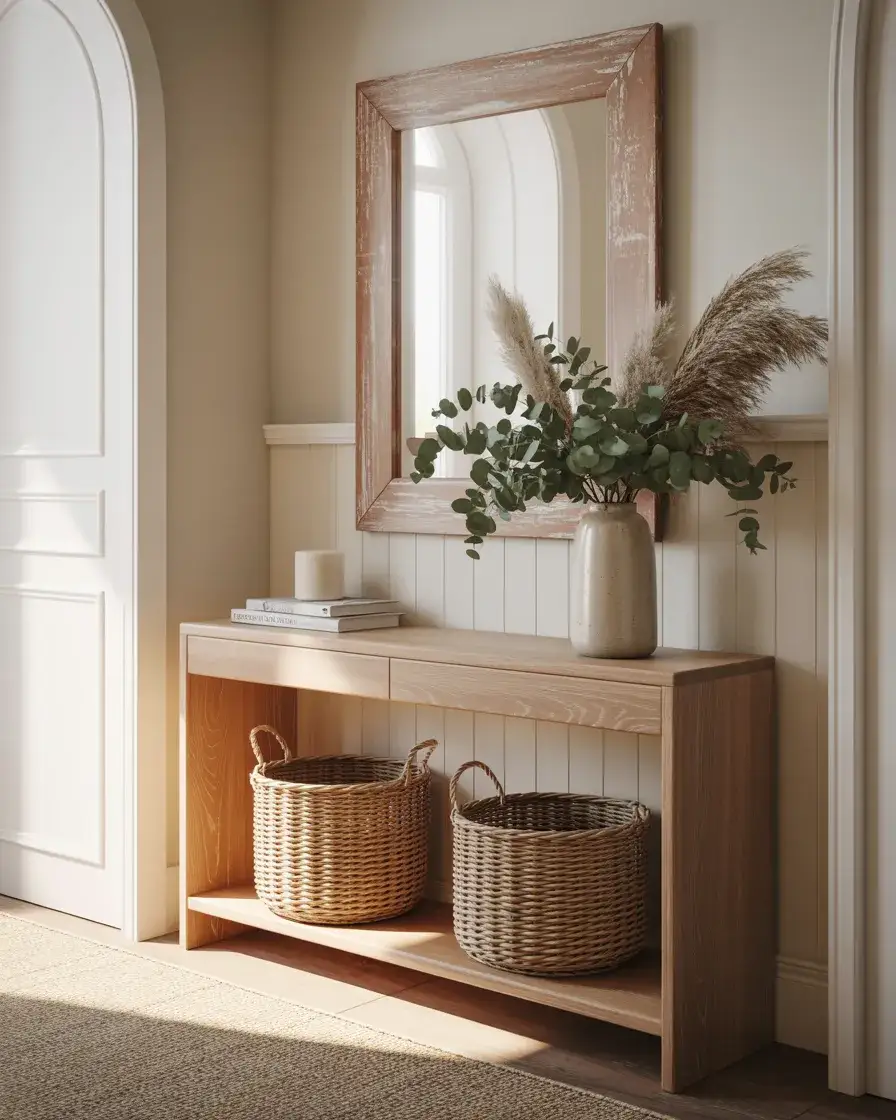 Modern Farmhouse Entry Table with Layered Textures 1