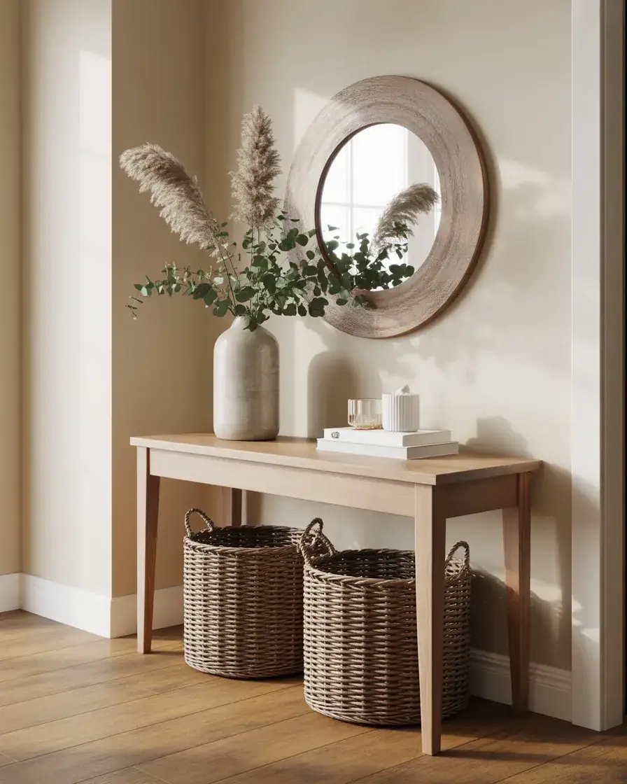 Modern Farmhouse Entry Table with Layered Textures 2