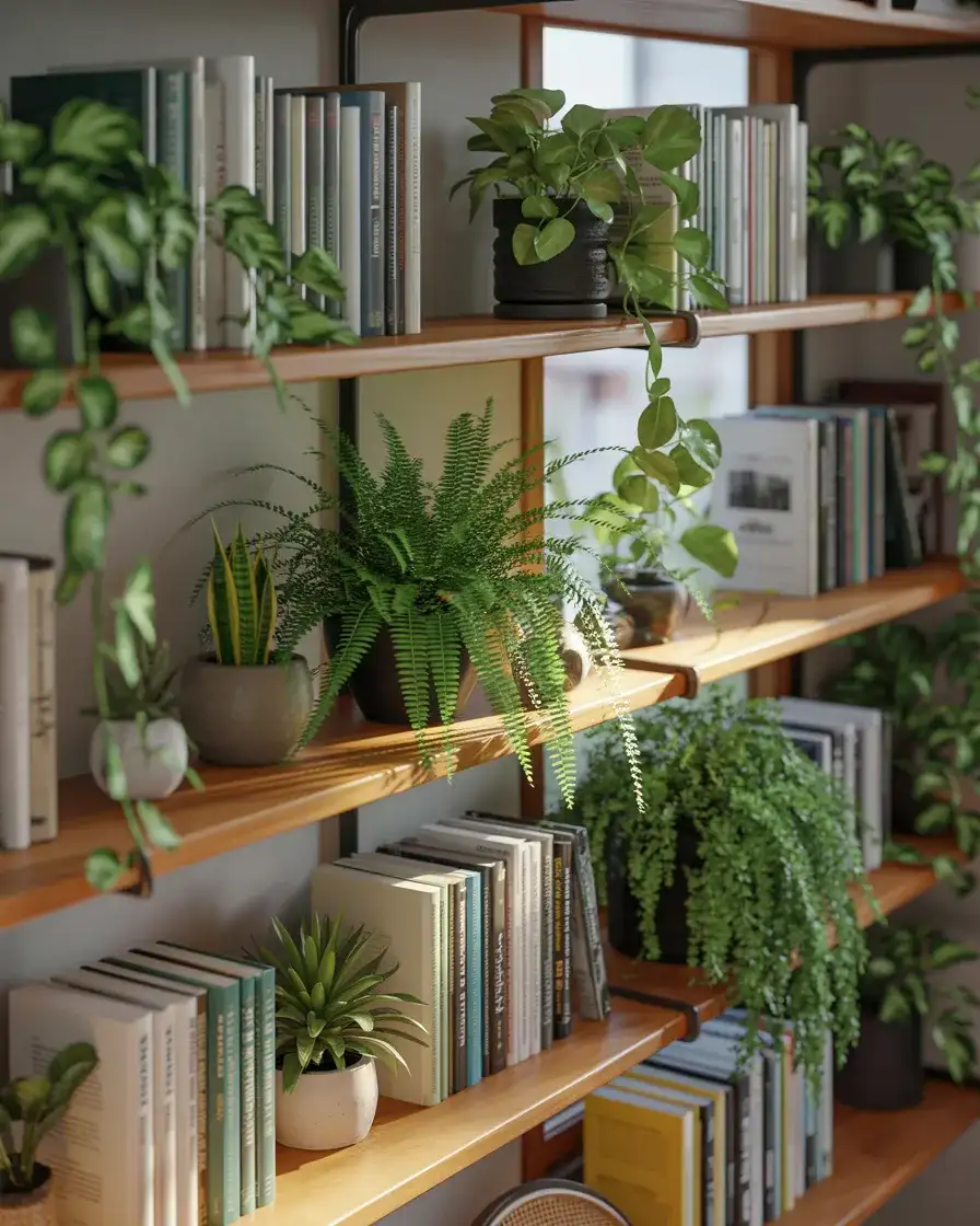 Open Shelves With Books and Plants 2