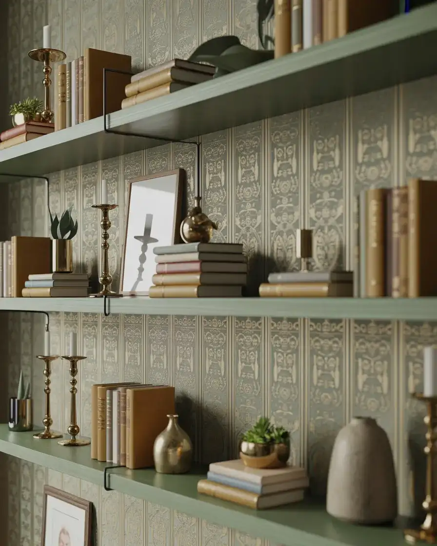 Open Shelves With Wallpaper Backing 2