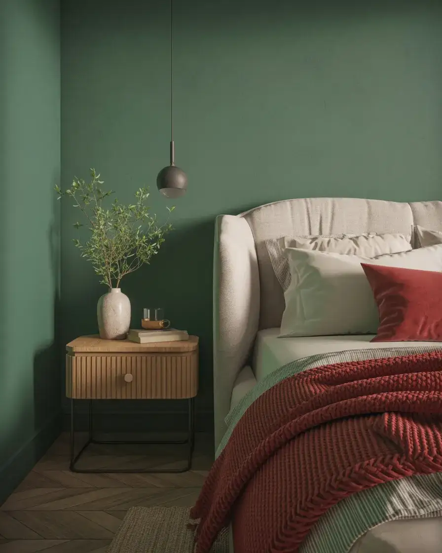 Red and Green Bold Accent Bedroom 1