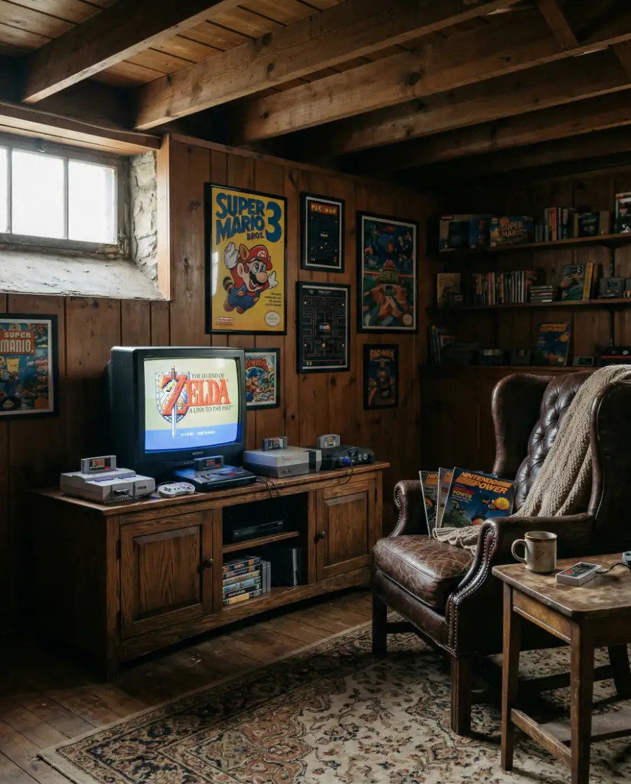 Retro Wood Basement Arcade 1