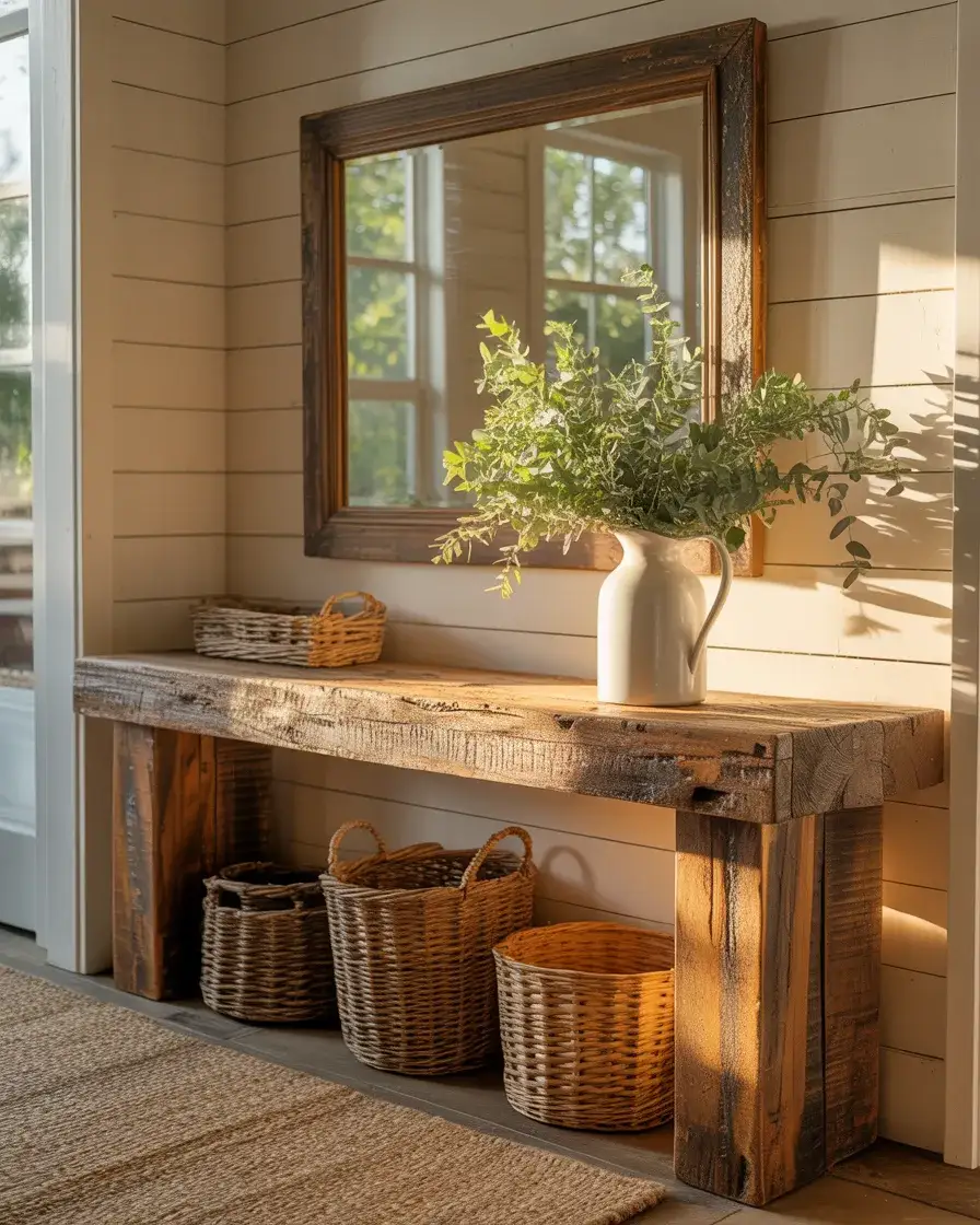 Rustic Farmhouse Entry Table with Warm Wood 2
