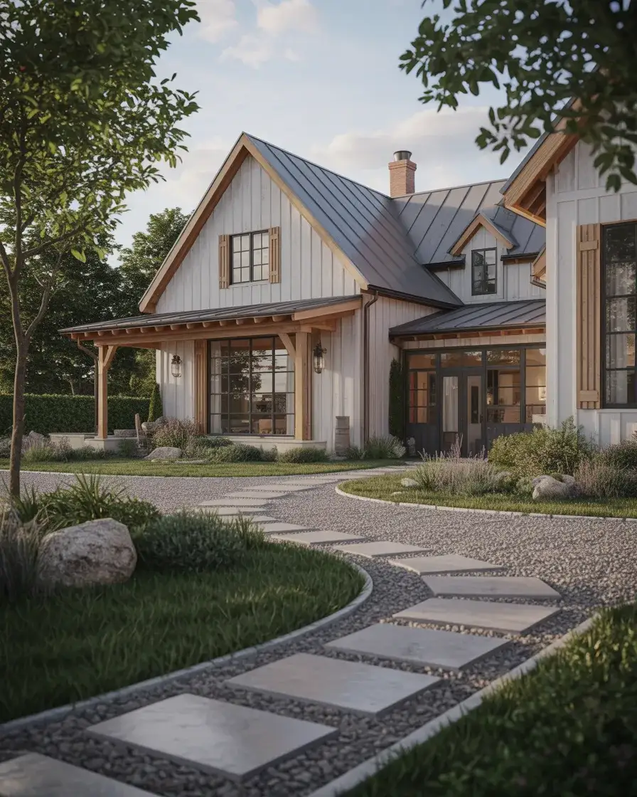 Rustic Farmhouse Gravel Drive Garden 1