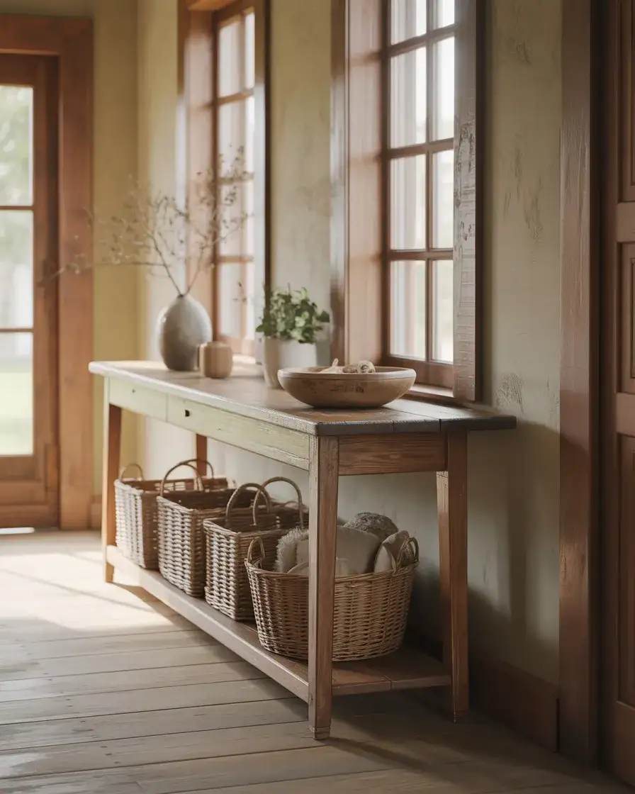 Rustic Long Entry Table with Storage 1