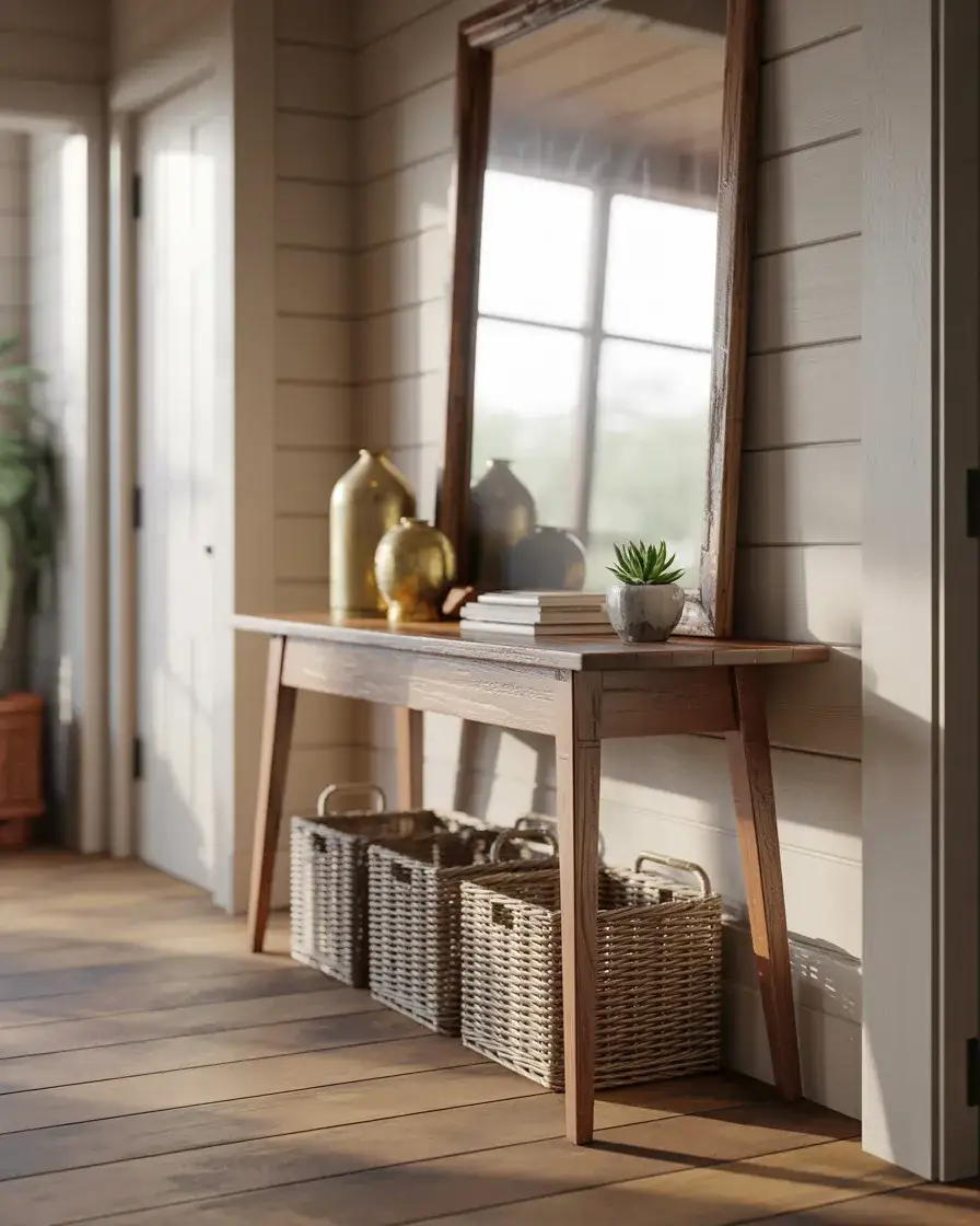 Rustic Long Entry Table with Storage 2