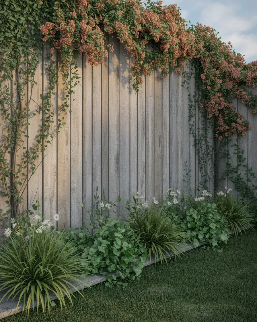 Rustic Wooden Privacy Fence With Plants 1