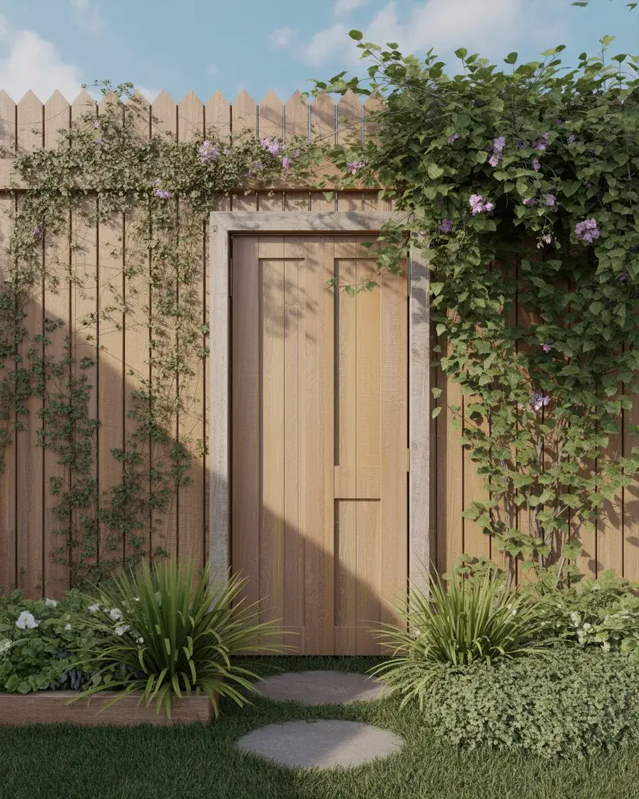 Rustic Wooden Privacy Fence With Plants 2