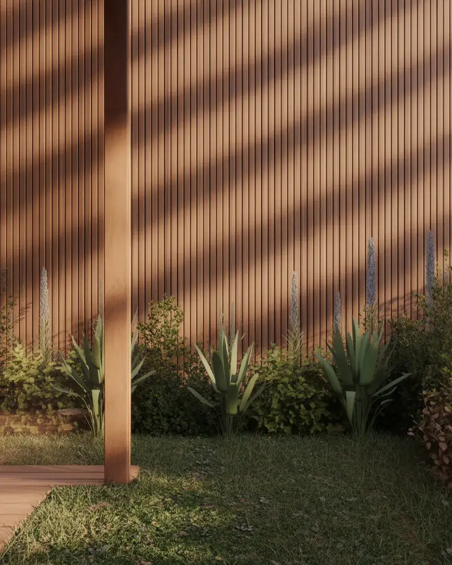 Rustic Wooden Slat Backyard Fence 1