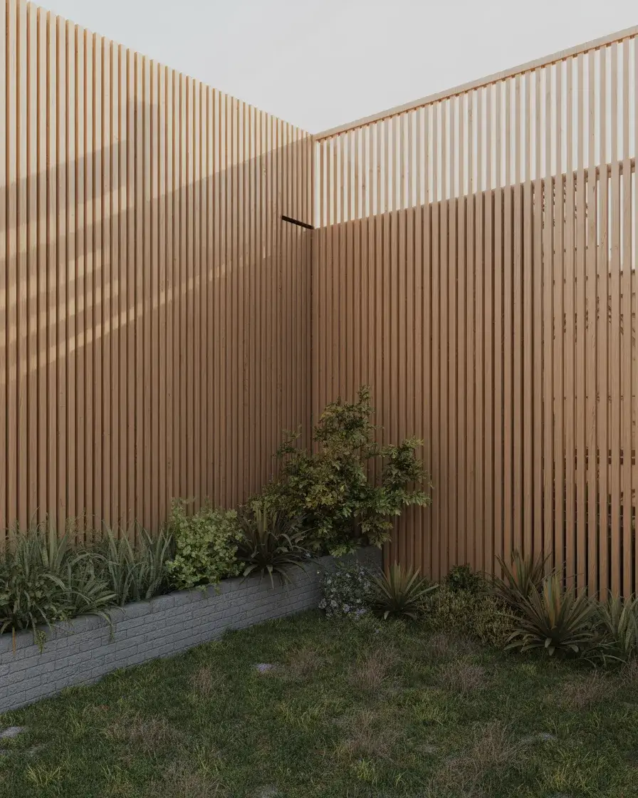 Rustic Wooden Slat Backyard Fence 2