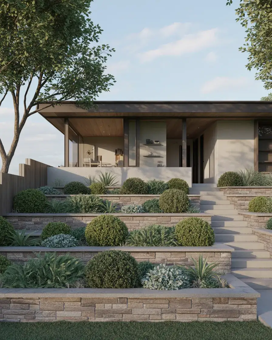 Sloped Front Yard Terraced Garden 1