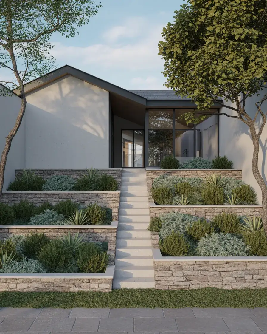 Sloped Front Yard Terraced Garden 2