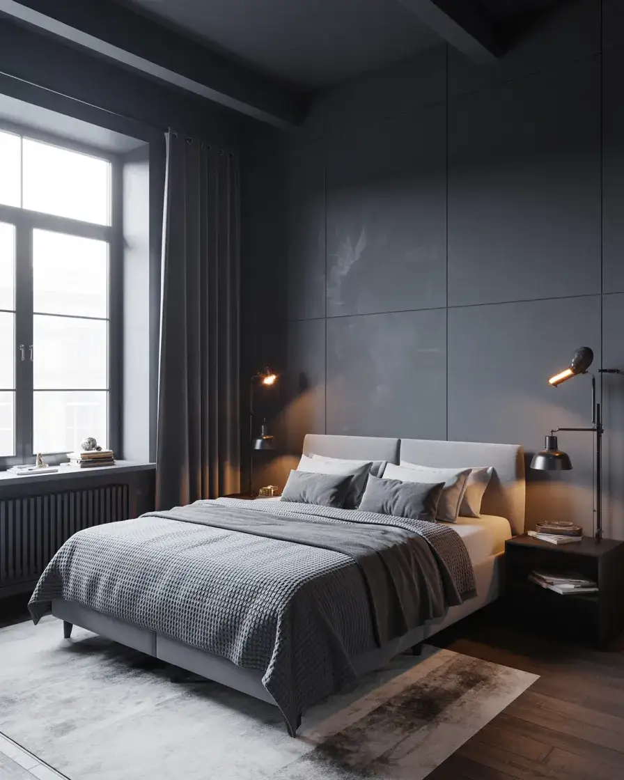 Sophisticated Dark Grey Loft Bedroom 2