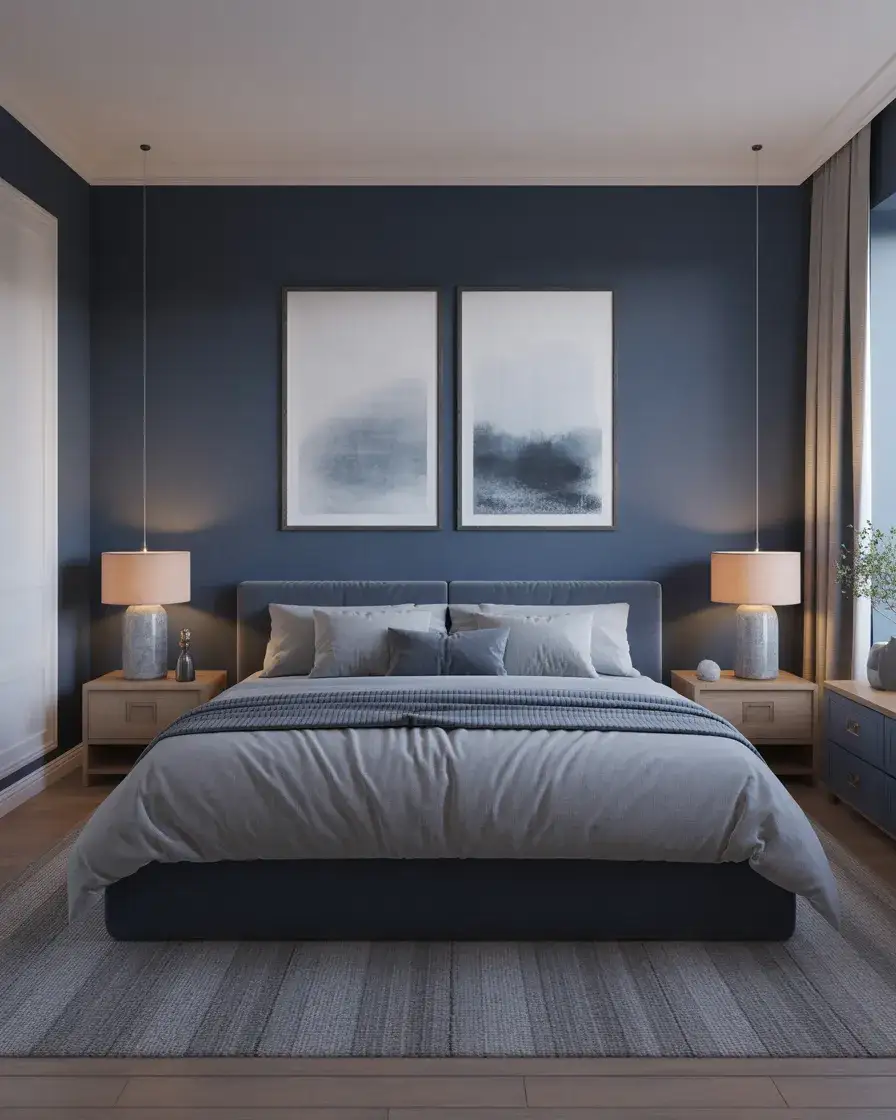 Sophisticated Navy Apartment Bedroom 1