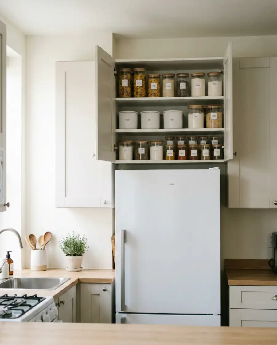 Tiny Kitchen Over-Fridge Pantry 1