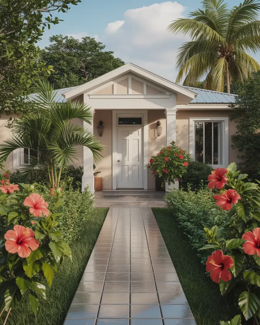 Tropical Florida Front Yard with Flowers 1