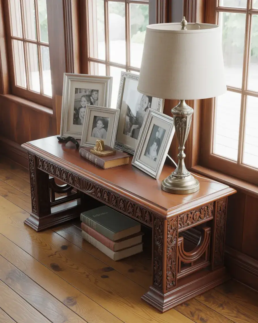 Vintage Entry Table with Framed Photos 1