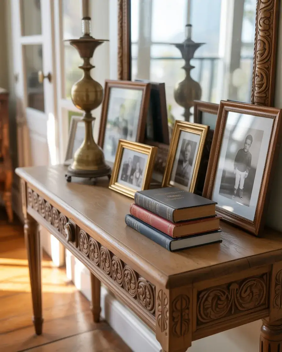 Vintage Entry Table with Framed Photos 2