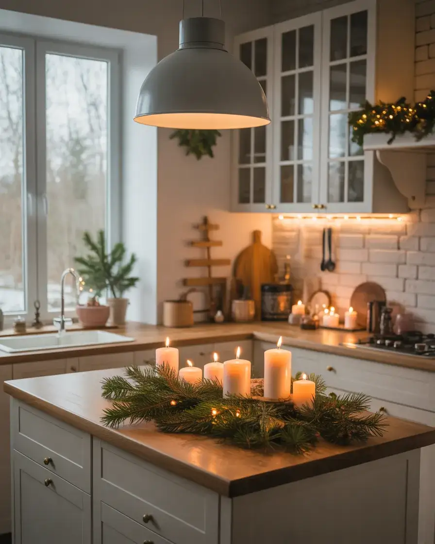 Xmas Kitchen Island Candle Display 1