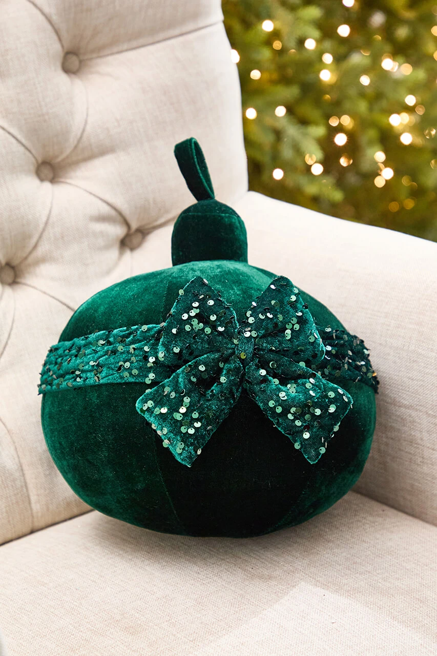 10' Green Velvet with Sequin Bow Ornament Outdoor - Decorator's Warehouse