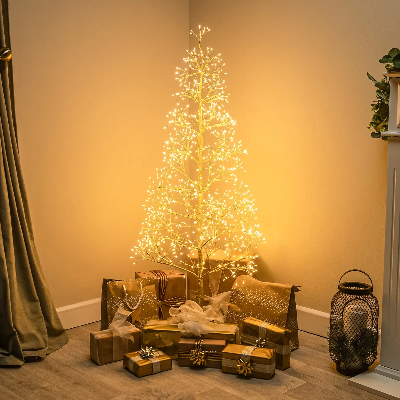 120cm Pre-Lit Gold Wire Christmas Tree with 1200 Warm White LEDs - Garden Trends