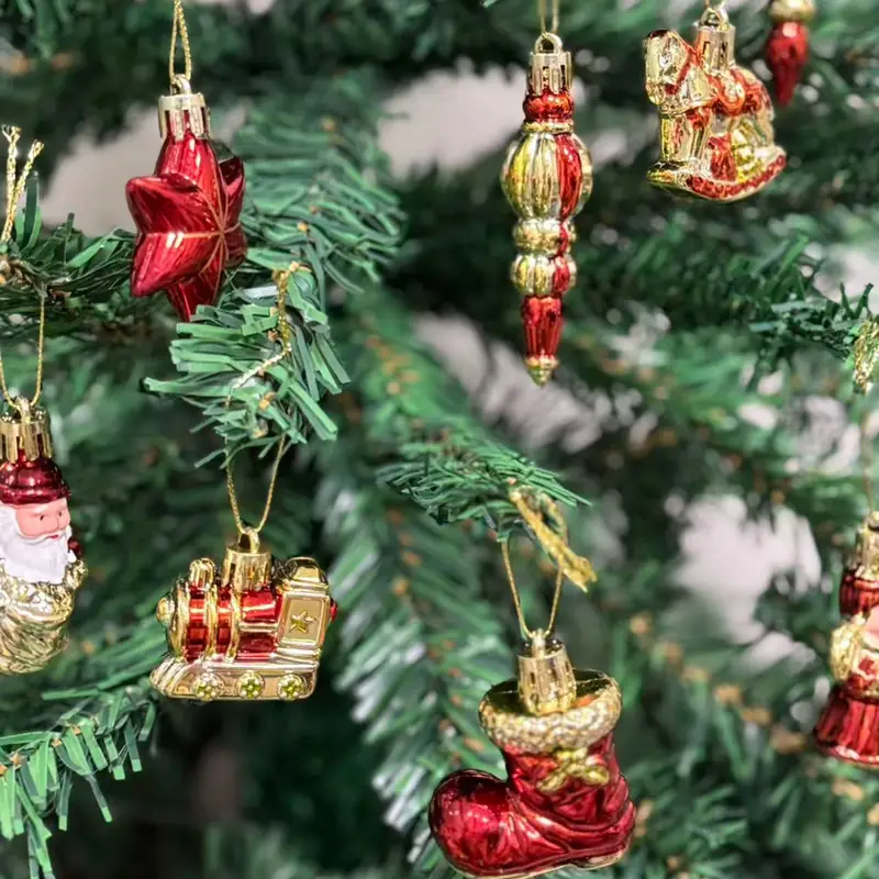 12pcs mini christmas tree ornaments set red golden christmas - Temu Bahrain