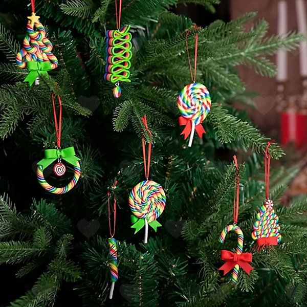 16Pcs Christmas Lollipop Ornaments, Polymer Clay Candy Candy Cane Hanging  Pendants, Cute Decor Accessories for Xmas