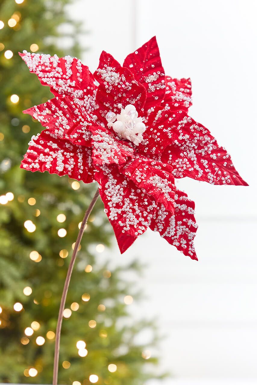 19' Snow Poinsettia Stem - Decorator's Warehouse