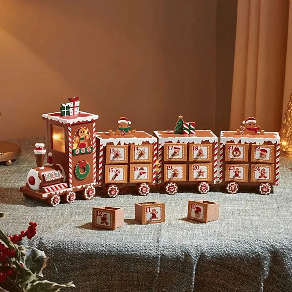 19cm x 50cm Wooden Gingerbread Christmas Express Train Advent Calendar