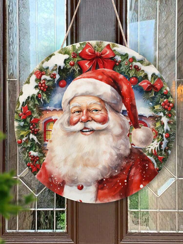 1Pc Christmas Round Santa Claus Wooden Wall Hanging,Door Sign Decor,Door  Hanger Welcome Sign,Christmas Decoration,Christmas Party Supplies,Xmas  Decor,Home Decor,Christmas Decor,Christmas Ornaments, 