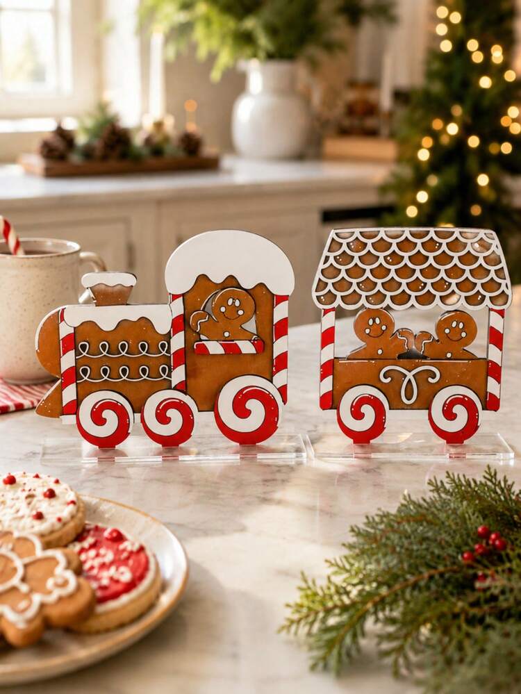 1pc Fairy Tale Style Gingerbread Christmas Train Desktop Decoration, Candy  Cane Locomotive And Cookie House Train Figurine, With Transparent Display  Base, Self-Standing Holiday Table Centerpiece, Cu