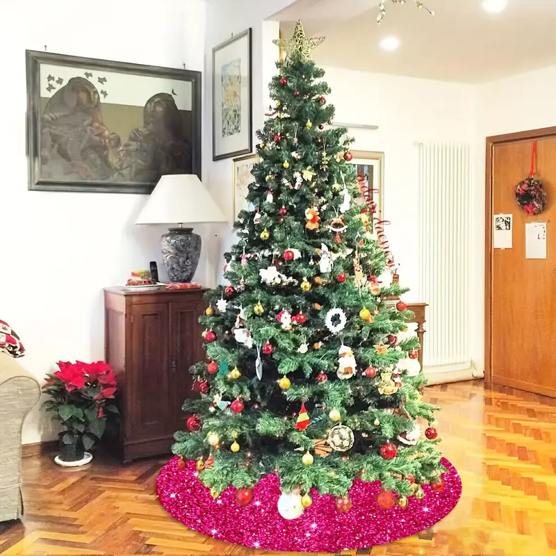 1pc hot pink christmas tree skirt classic fuchsia sequin - Temu United  Kingdom