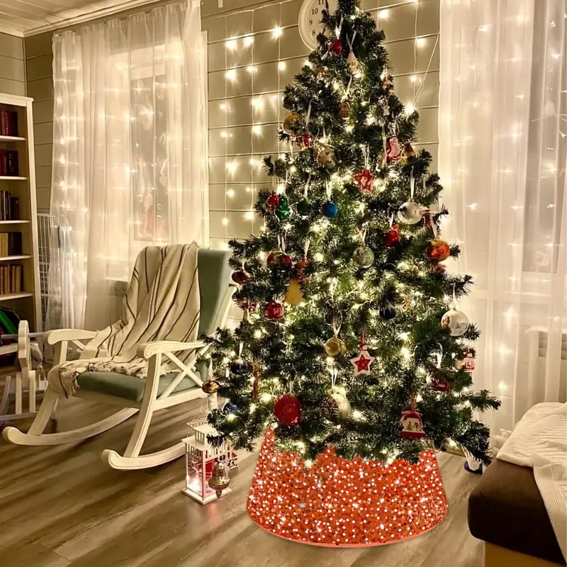 1pc Orange Christmas Tree Collar, 60.96 cm Sequin Xmas * Velvet Tree Bark  Collar, Glittery * Cover, Fall Holiday Luxury Tree Decor for Winter,  Christmas, and New Year Party Ornaments, Festive Home .