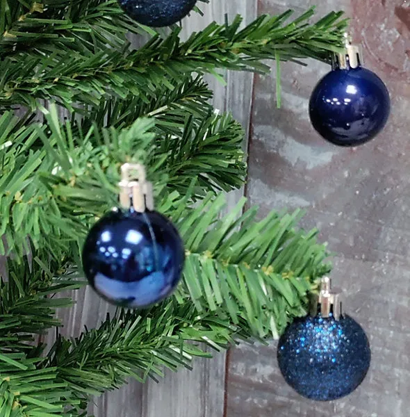 24 Mini Deep Blue Christmas Tree Baubles Decoration Ornament Glitter Gloss  3cm
