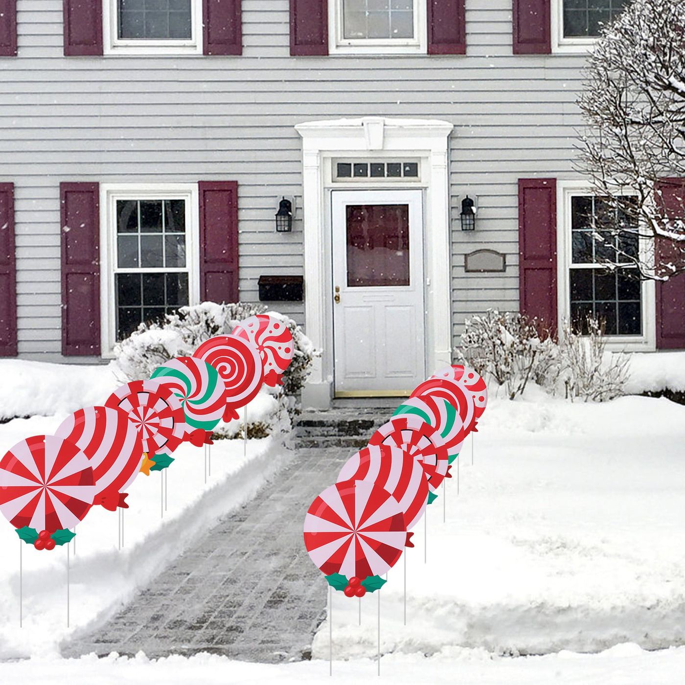 24 Sets Christmas Outdoor Yard Signs Peppermint Candy Corrugated Yard Decor