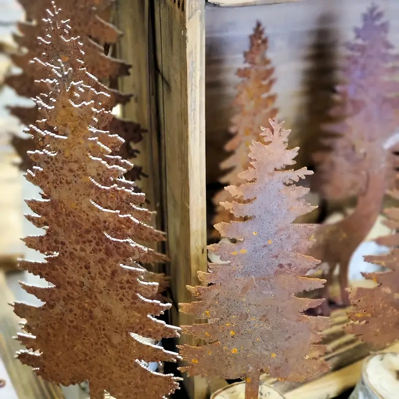 2d flat 5pcs rusty metal pine tree decorations - Temu Mauritius