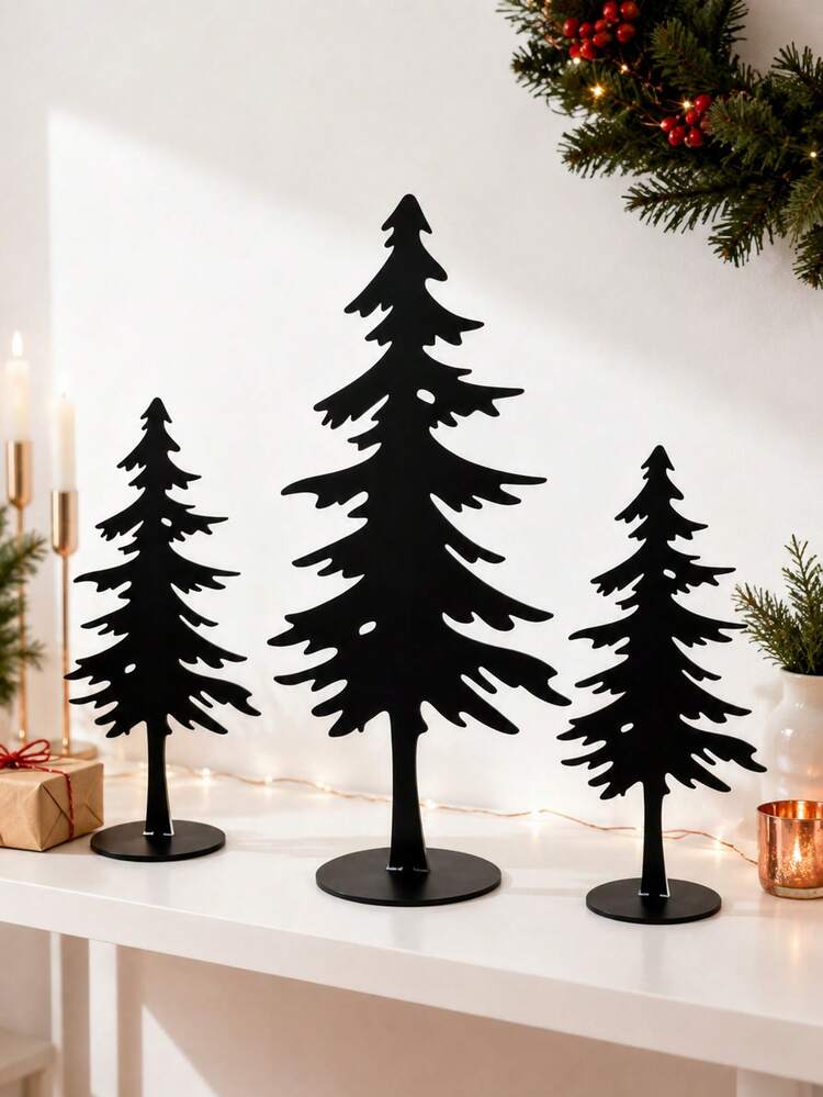3/1pc Black Christmas Tree Decor, Wooden Desktop Christmas Tree, Minimalist Christmas Tree Ornament, Suitable For Christmas Decoration, Home Fireplace Mantel, Shelf, Office, Farmhouse Style Holiday