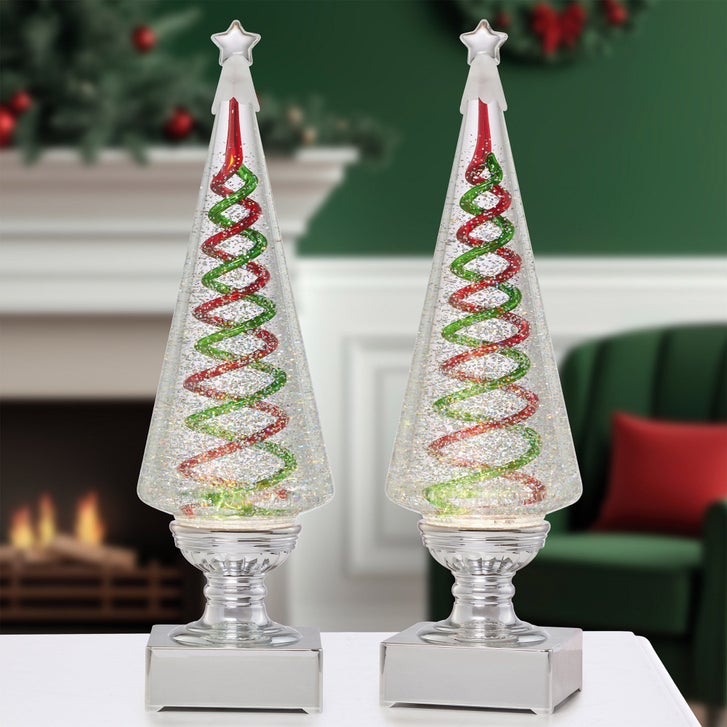 35.5 cm (14 in.) Set of 2 Spiral Christmas Trees - Red & Green | Costco