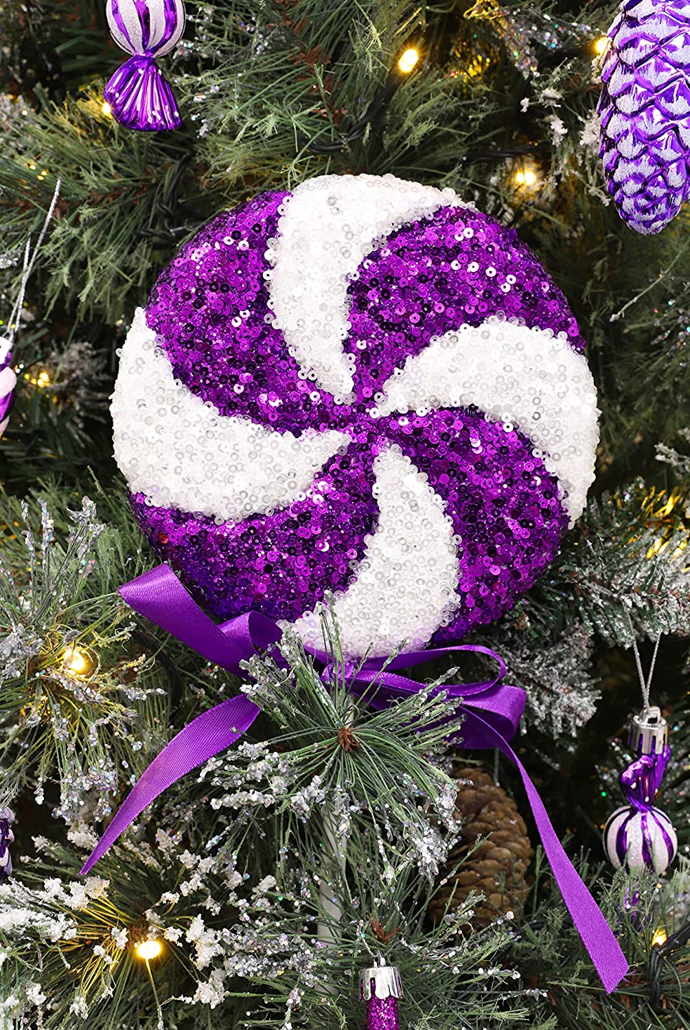 36cm Giant Sparkly Sequin Lollipop Christmas Decoration - Purple & White – Christmas  Tree Ornaments - Christmas Concepts