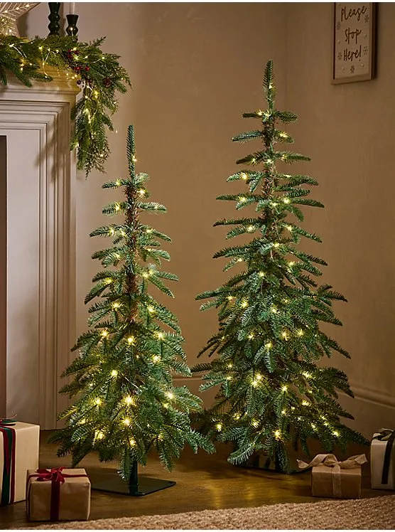 4ft & 3ft Green Pre-Lit Slim Christmas Trees - Set of 2 | Christmas |  George at ASDA