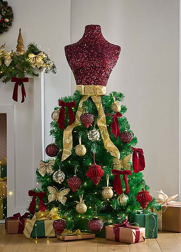 4ft 7in Burgundy Sequin Mannequin Tree | Grattan