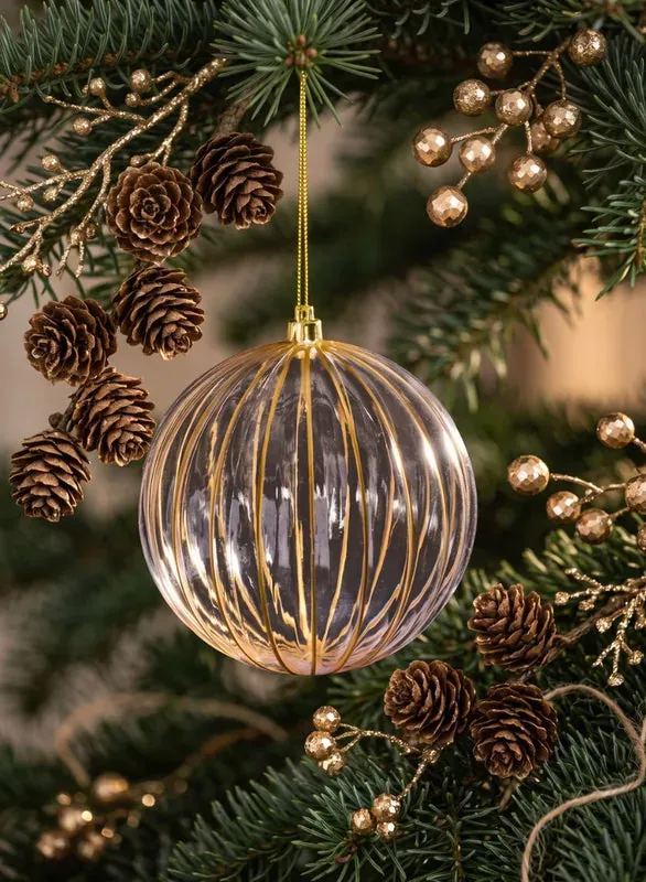 4in Round Plastic 'Real Glass Look' Antique Clear Gold Ornament