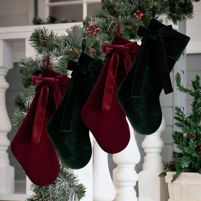 4PC Bow Christmas Stockings, 18.9 inches Coquette Velvet Christmas Stocking  Hanging Xmas Tree Decor for Fireplace Holiday Festival Party Ornament -  Walmart.com