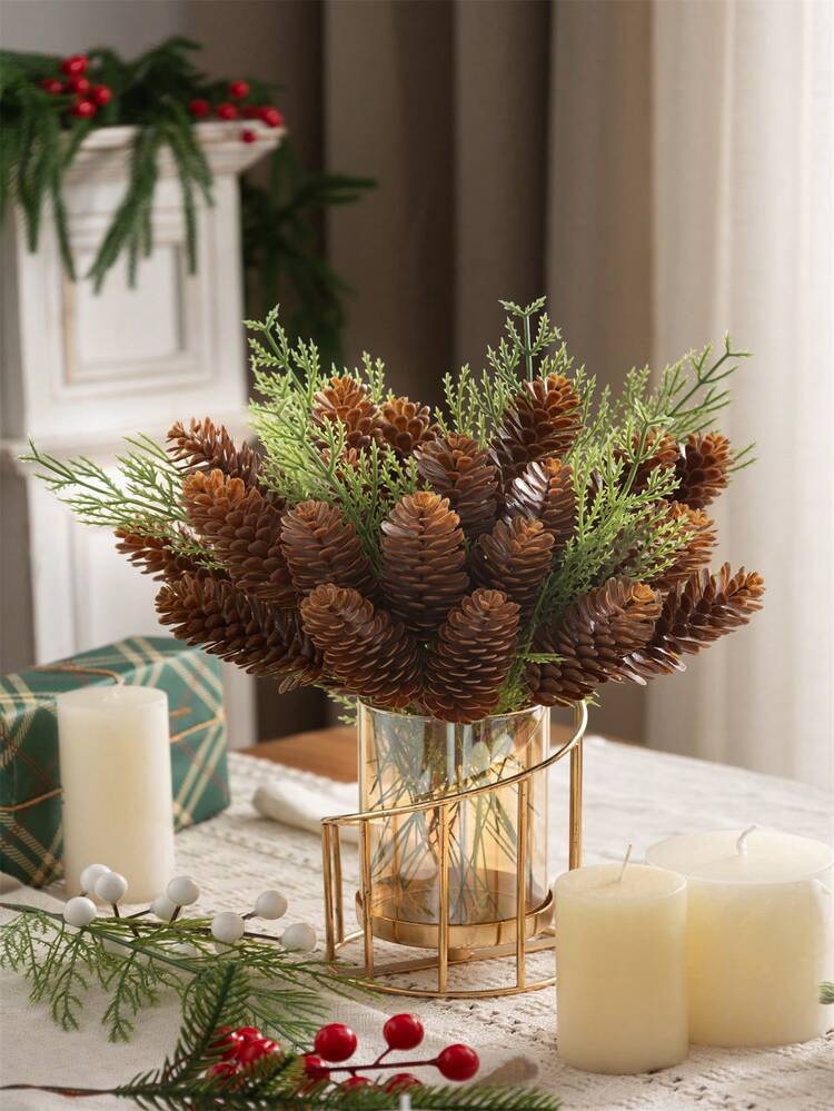 5/10 /20Pcs Christmas Tree/ Thanksgiving Plastic Christmas Pine Cones  Decoration, Natural Rustic Pinecones Bulk Ornaments For Crafting For Home  Accent Decor, Fall Thanksgiving Tree Decoration For Cr