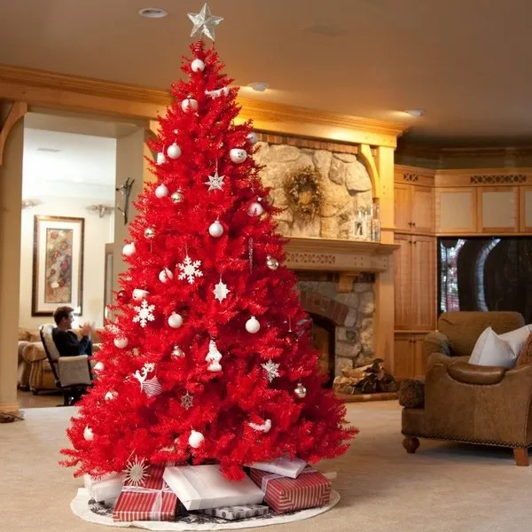 6 Ft Red Christmas Tree With White Snowflakes & White Baubles - Shrih  Management