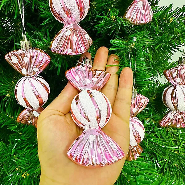 6 PCS 11CM Large Christmas Candy Ornaments Hanging Glitter Cane Ornaments  Christmas Tree Candy Peppermint Party