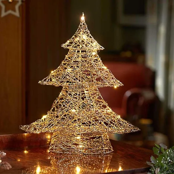 60cm Battery Operated Light up Gold Weave Christmas Tree with Warm White LEDs