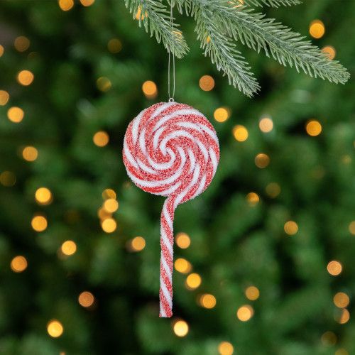 6ct Frosted Red & White Lollipop Christmas Ornaments 6' | Christmas