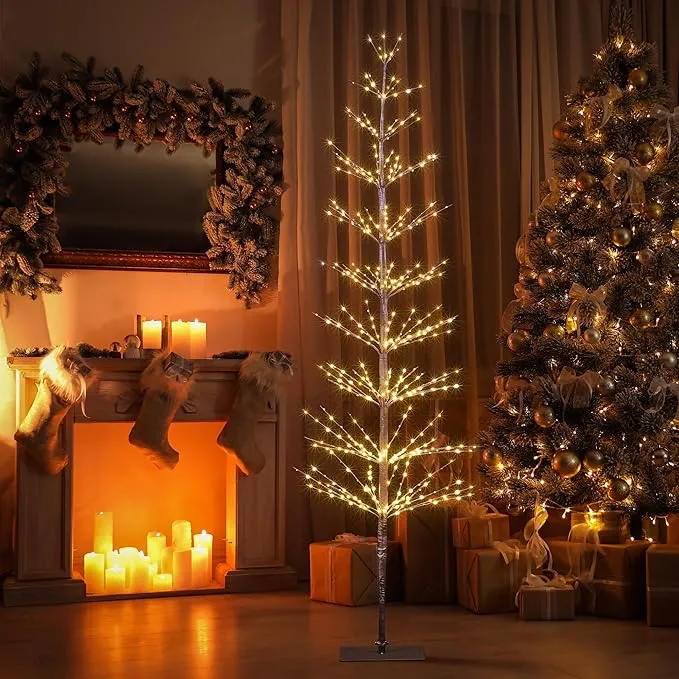 6FT 325L Lighted Starlit Tree, Warm White, for Home, Festival, Party, and Christmas Decoration, Indoor and Outdoor Use Brown / 6-Foot