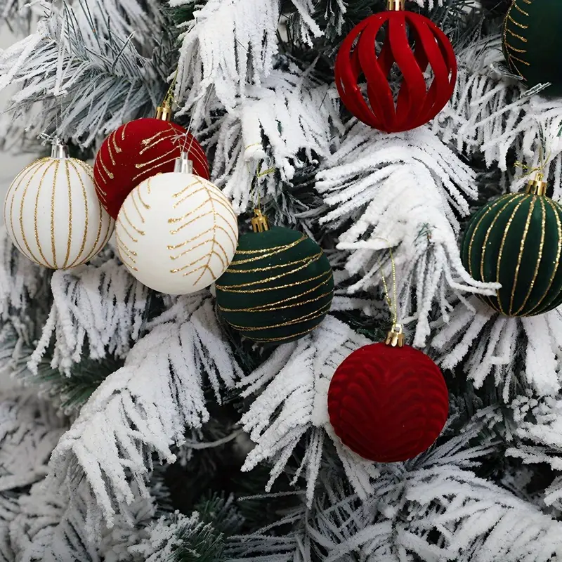 6pcs christmas balls 8cm green maroon velvet - Temu